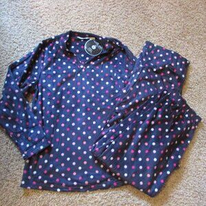 NWT Hotel Spa Large Blue Polka Dot Pajama Set Minky Fleece Ultimate Comfort